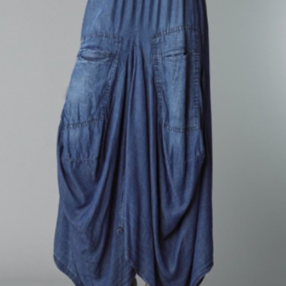 TEMPO PARIS CHAMBRAY BUBBLE SKIRT 712DE NAVY
